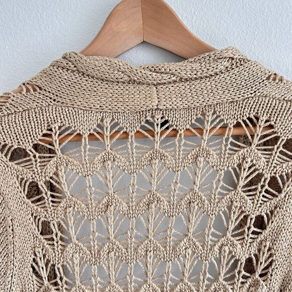 VTG Y2K Bebe Open Knit Cardigan Tan Size S Crochet Fairy Cottage Festival Boho - Picture 12 of 16